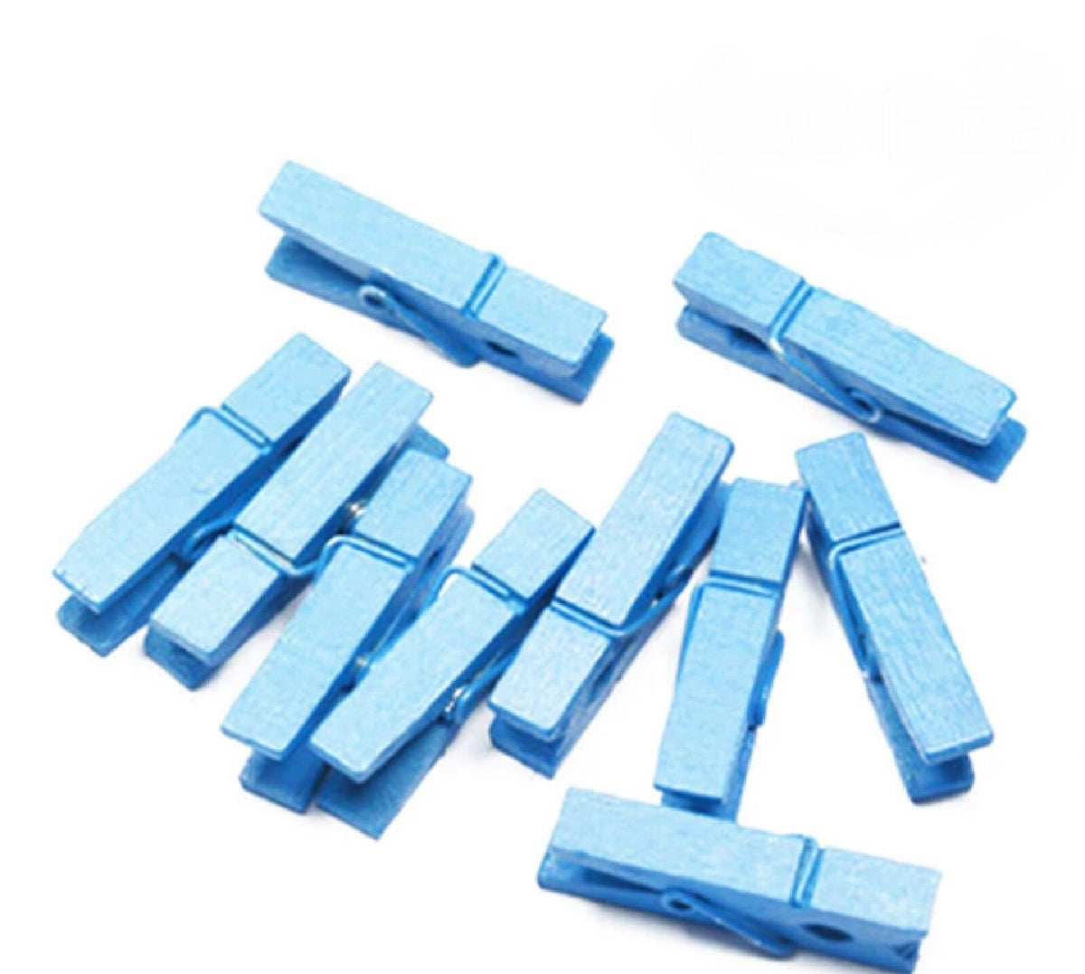 Small Craft Wooden Peg Clip Hanging Multiple Colours Card Wedding Photo Pegs - Light Blue
