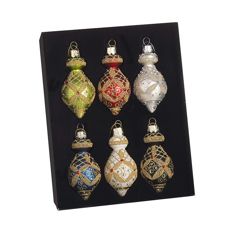 Glass Handcrafted Baubles Premium Traditional Christmas Tree Decoration - 6 Pack Colourful Glass Ornament Bauble Set