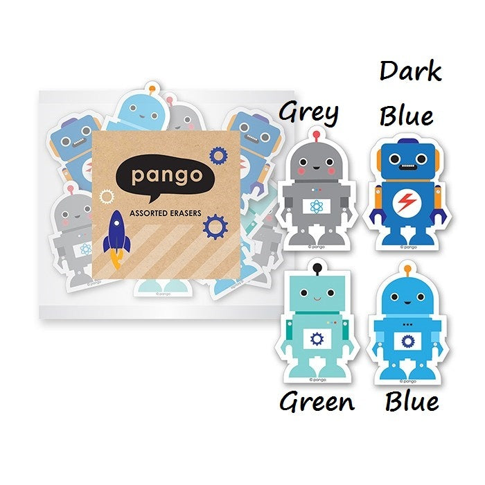 Pango Robot Erasers Rubbers Stationery School Collector Party Bag Fillers Kawaii - Grey