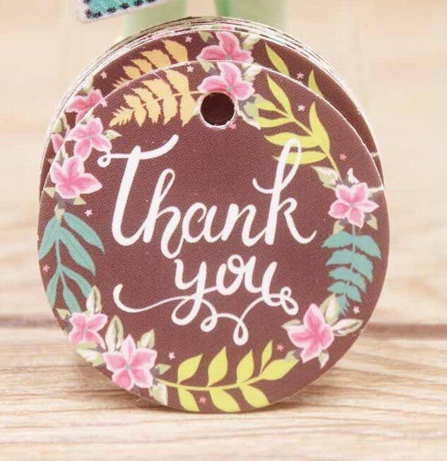 Round Tags Thank You Tag Floral Craft Gift Food Jewellery Handmade Gifts 3cm - 4