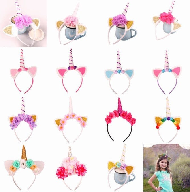 Unicorn Horn Headband Flower Glitter Metallic Party Cosplay Hair Accessory