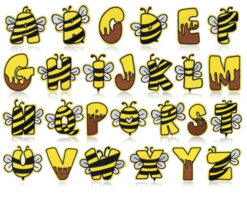 Bee Black & Yellow Embroidery Chenille Patch Letter Patches Iron on Alphabet