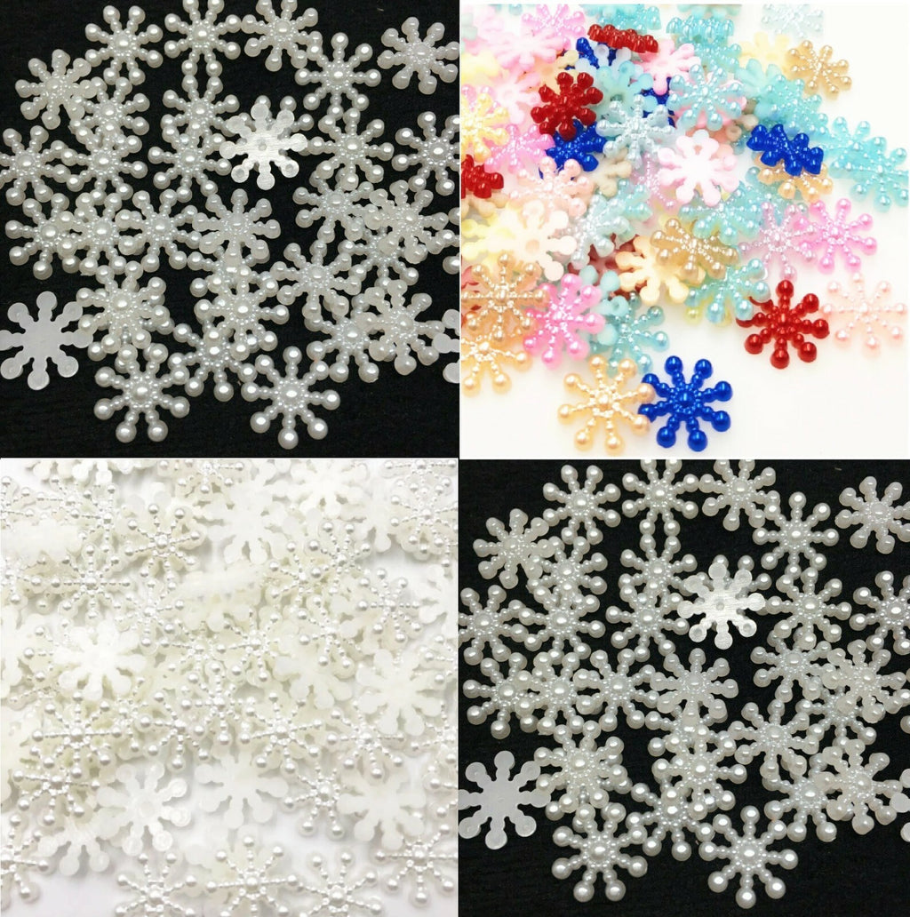 Pearl Snowflakes 15mm Snowflake Christmas Craft Embellishment Card Topper