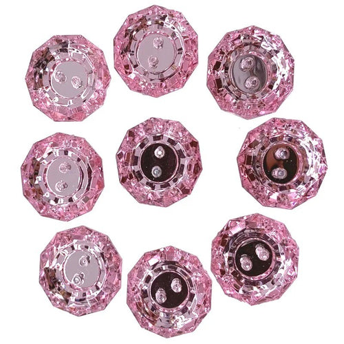 10 x Crystal Rhinestone Acrylic Faceted Buttons - 2 Hole - 1.8cm - Light Pink