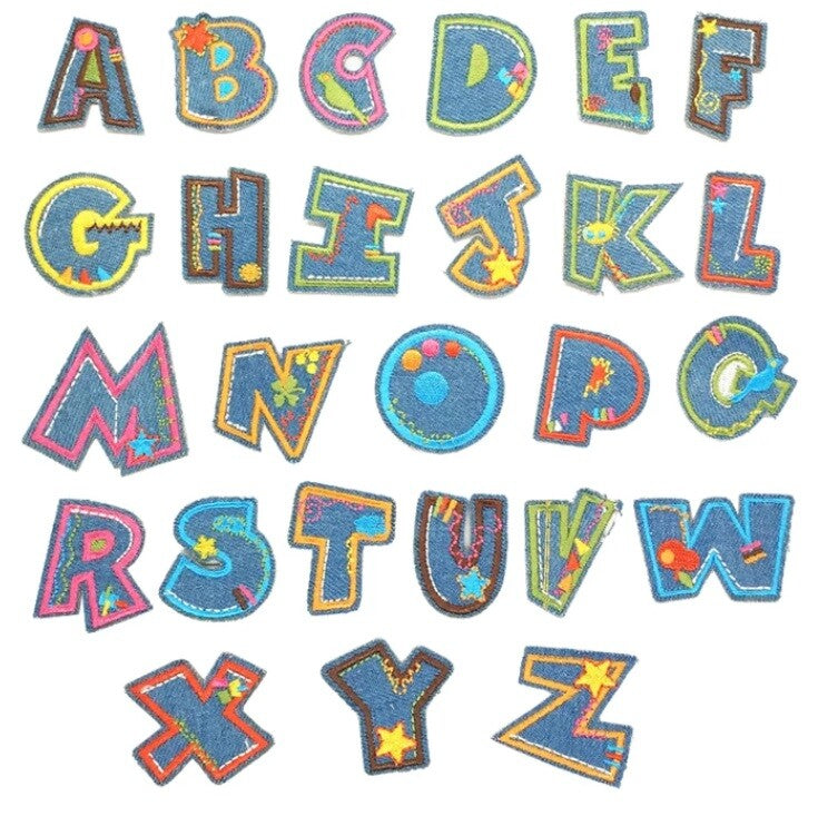 Denim Blue Cotton Letter Patch Iron on Alphabet Letters Embroidery Customise