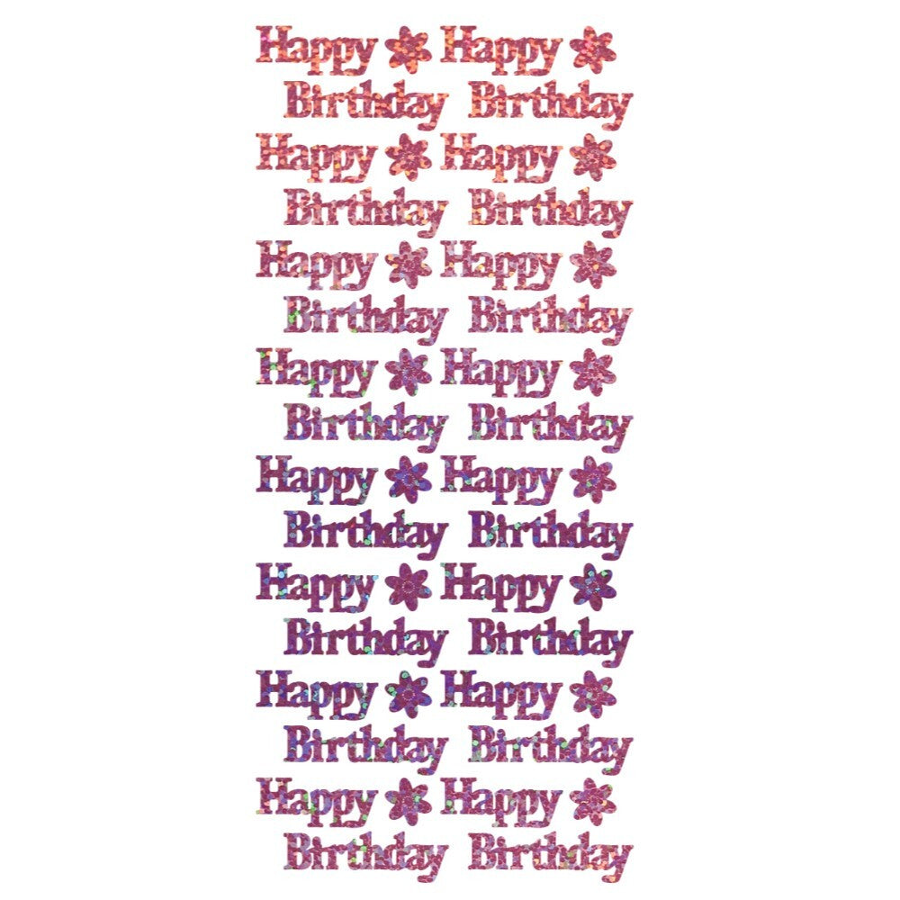 Happy Birthday Diamond Sparkle Peel Off Sticker Card Making Craft Stickers - Pink