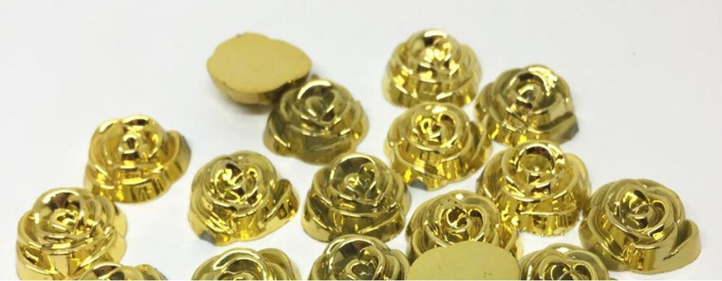 Rose Flower Flat Back Resin Cabochon Scrapbook Craft Card Making 14mm 10/20/50/100 - Gold
