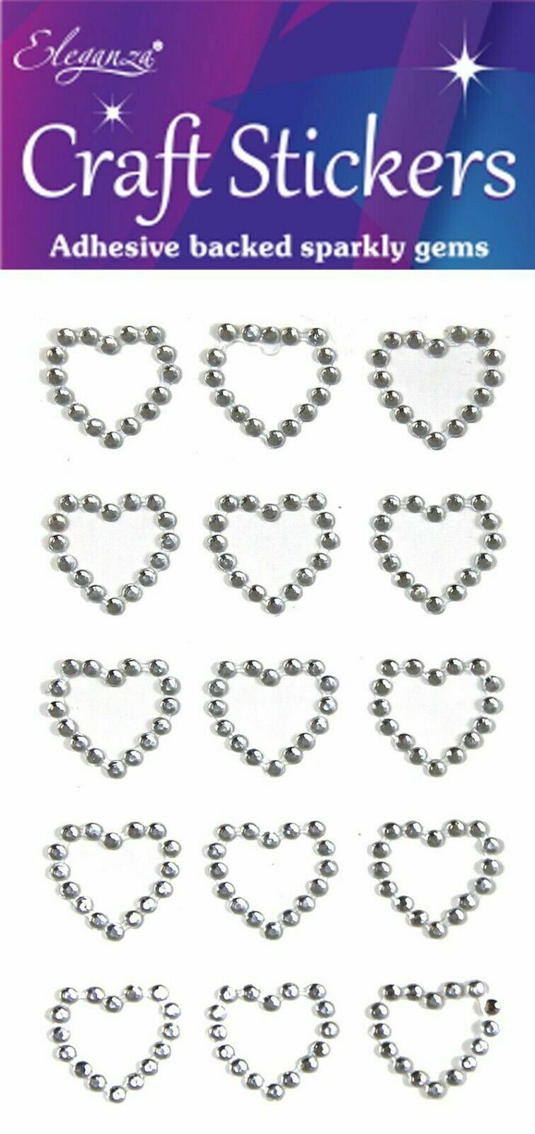 Self Adhesive Diamante Open Hearts Double Heart Stickers Gold Silver Red Blue - Silver Outline Hearts