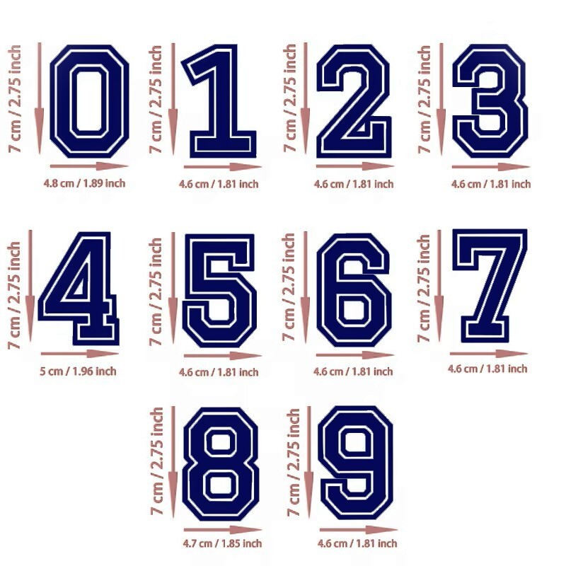 7cm tall Varsity Number Transfer Patches Numbers Transfers Customise Clothing