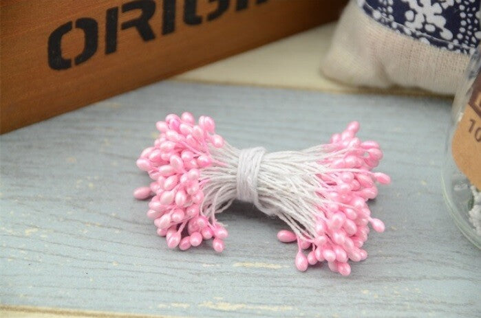 Artificial Flower Stamen Double Head Eco Friendly Wedding Floral Craft - 3mm - Baby Pink