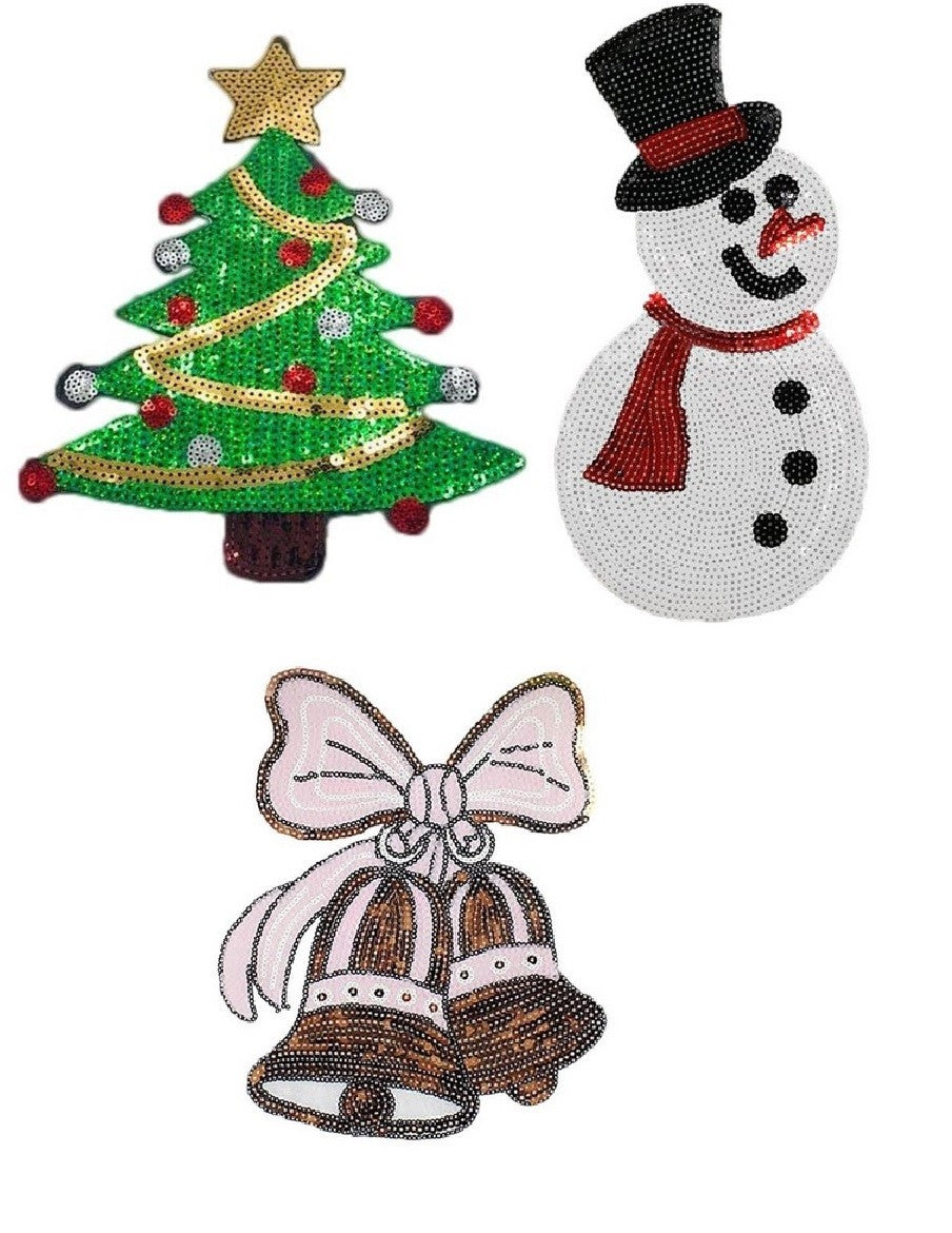 Christmas Sequin Patch Snowman Christmas Tree Jingle Bells Customise Sweater