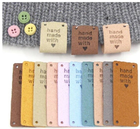 Faux Suede Leather Labels Hand Made with Love Clothing Tag Label Tags 20x50mm