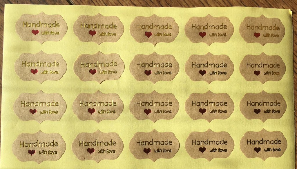 Paper Labels Handmade with Love Craft Stickers Manilla & Gold Regency Design