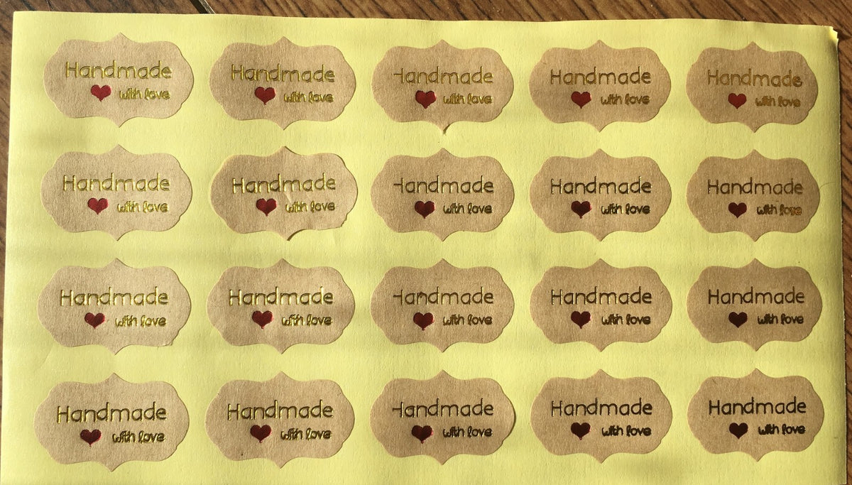 Paper Labels Handmade with Love Craft Stickers Manilla & Gold Regency Design