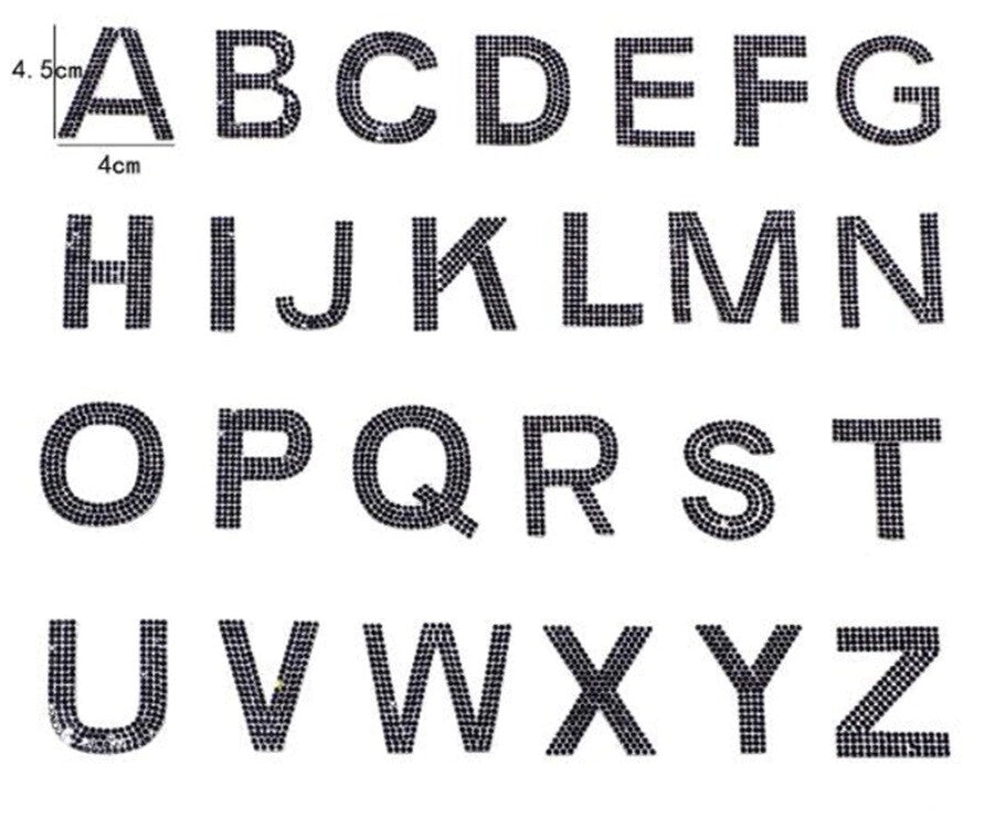 Crystal Sparkle Rhinestone Letter Patch Patches Iron on Alphabet Hotfix Gems - Black