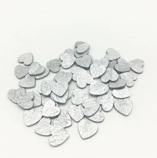 12mm Wood Hearts Confetti Slices Wedding Craft Chips Wedding Decoration Scatter - Silver