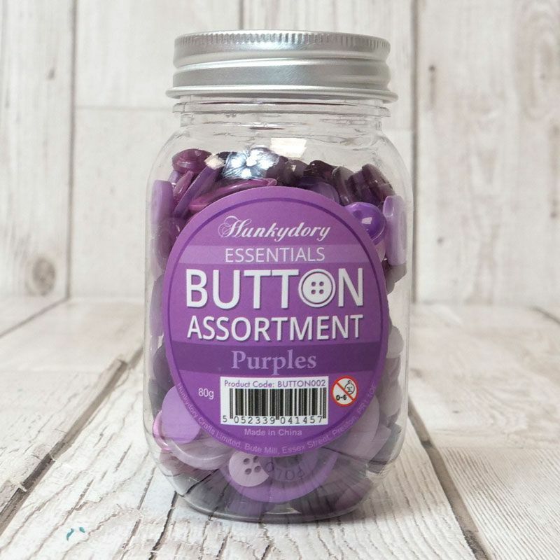 Jar of Buttons Assortment Button Button It! Craft Scrapbook Cardmaking Hunkydory - Purples Jar of Buttons - 80g