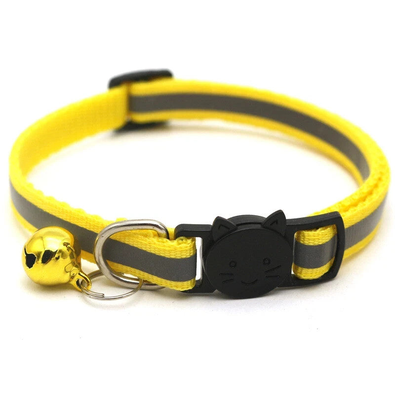 Reflective Safety Cat Collar Quick Release Breakaway Kitten Pet Adjustable Bell - Yellow