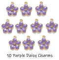 10 Purple Enamel Gold Plated Daisy Flower Charms Lilac Daisies Flowers Charms