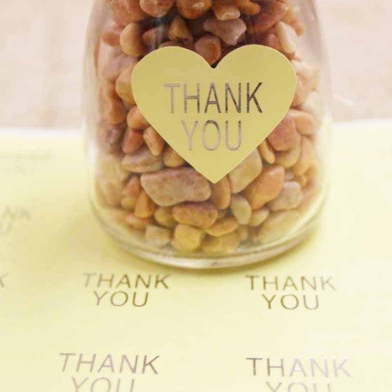Heart Paper Labels 'Thank You' Gift Food Craft Stickers Seals Yellow