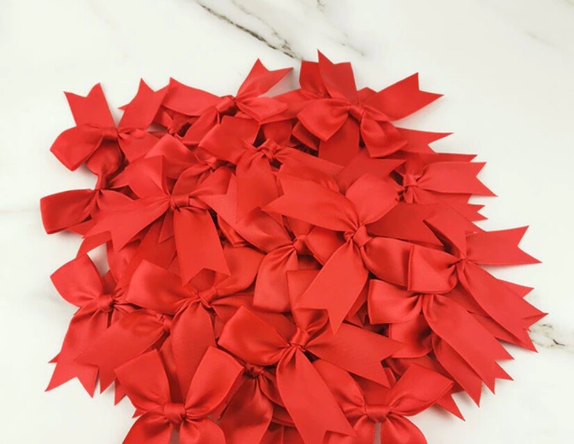 8.5cm Satin Bows 25mm Pre Tied Ribbon Sewing Crafts Wedding Cards Scrapbook