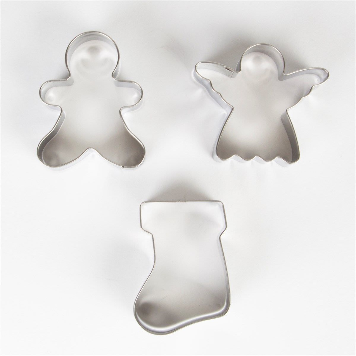 SET OF THREE CHRISTMAS COOKIE CUTTERS STOCKING GINGERBREAD MAN ANGEL