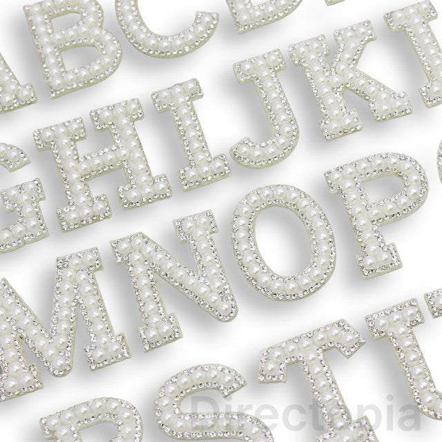 White Pearl Rhinestone Letter Patches for Clothes Full Set Alphabet Letters 26pc