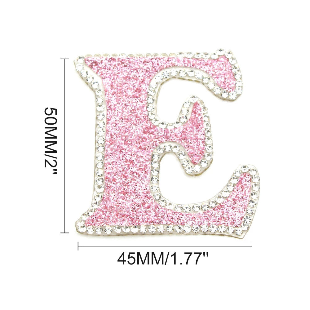 3D Rhinestone Pink Glitter Letter Patch Iron on Alphabet Patches 5cm