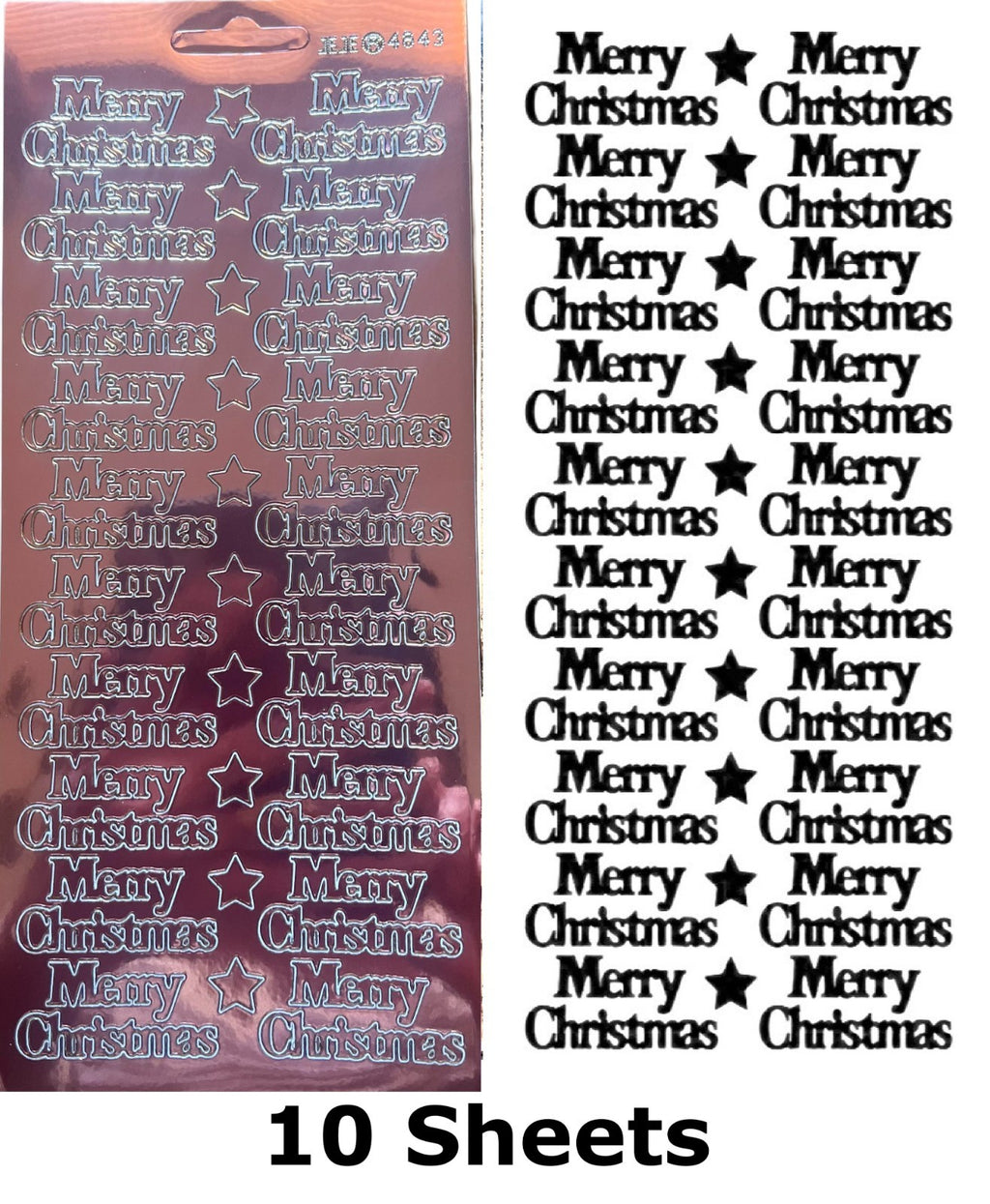 10 Sheets - Salmon Peach Mirror Shine Merry Christmas Peel Off Stickers