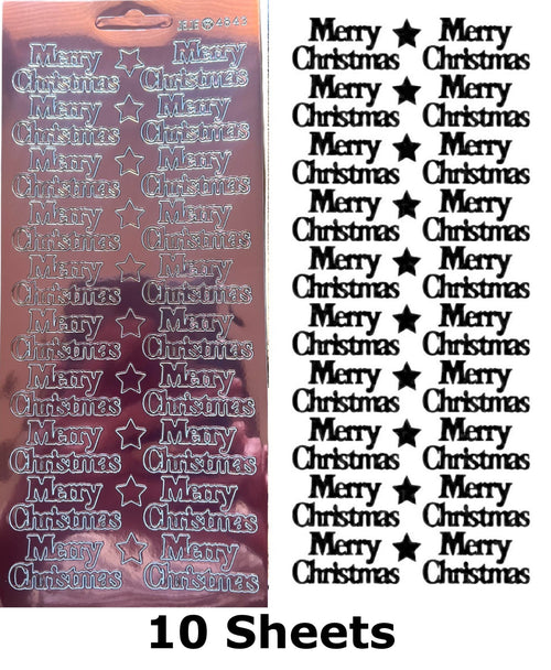 10 Sheets - Salmon Peach Mirror Shine Merry Christmas Peel Off Stickers