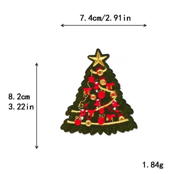 Christmas Tree Reindeer Snowflake Candy Patch Iron on Patches Customise Clothes - Christmas Tree Design 2
