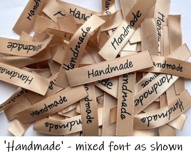 Fabric Labels 'Handmade' Hand Made Sew On Craft Clothing Label Tags 50x10mm #2 - Beige