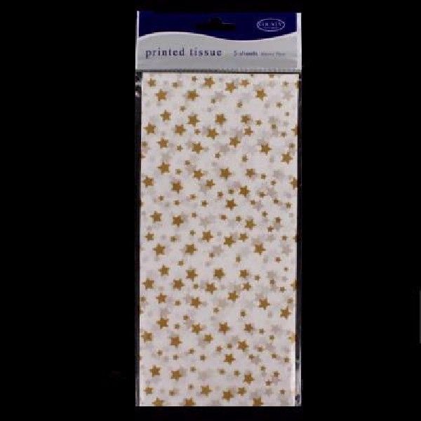 Large 5 Sheets Tissue Paper High Quality Acid Free 50cm x 75cm Craft Wrap Gift - Gold Stars