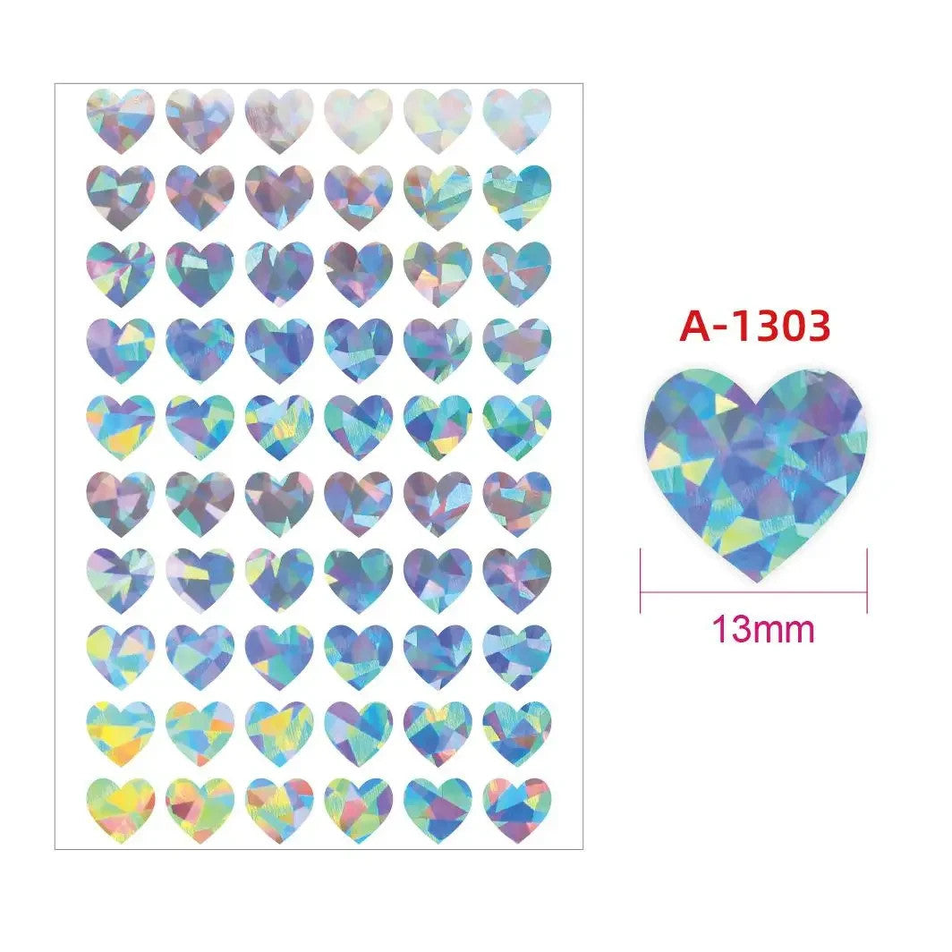 Heart Stickers Peel and Stick Hearts Laser Hologram Holographic Glitter 13mm - Silver (A1303)