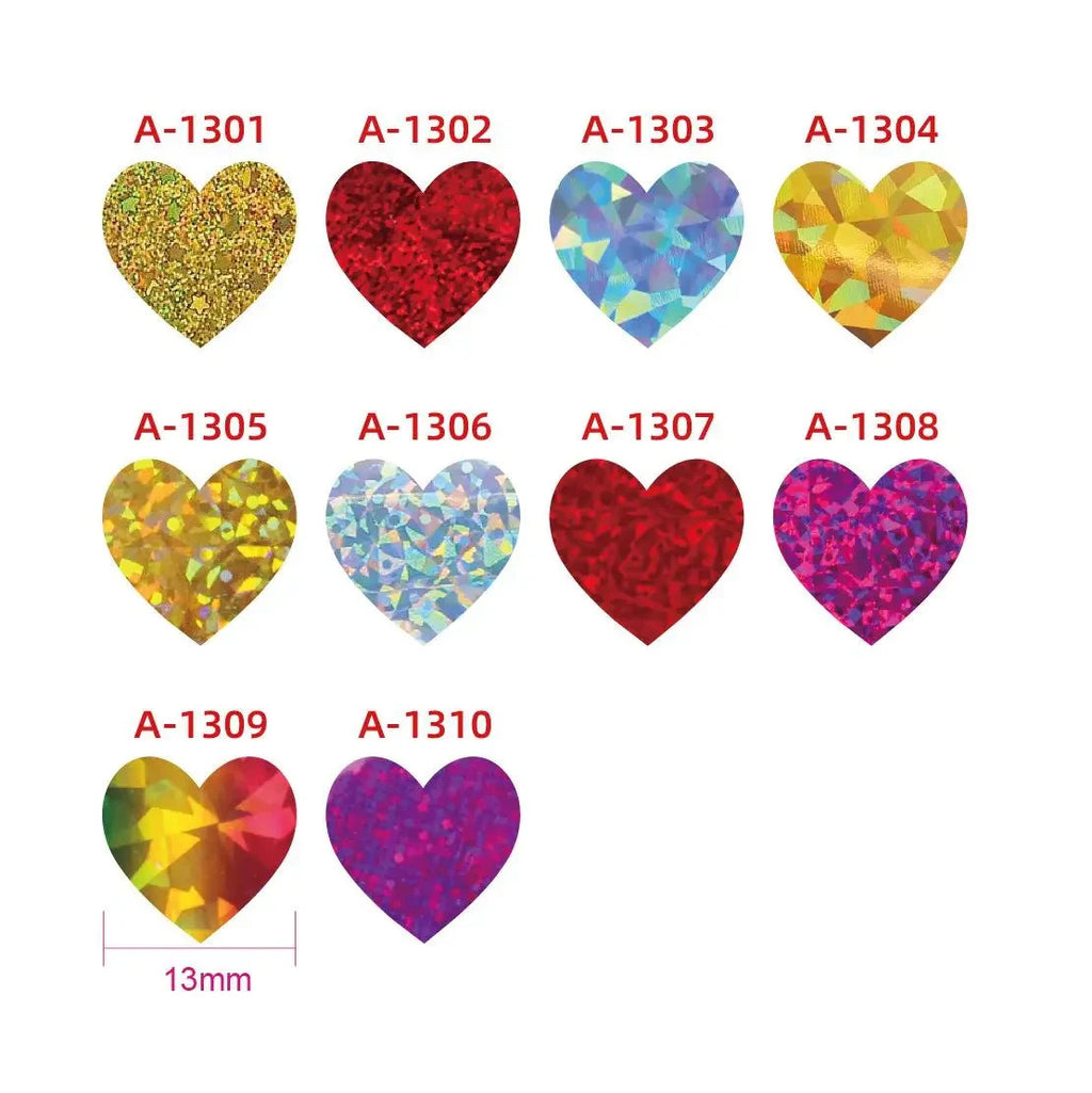 Heart Stickers Peel and Stick Hearts Laser Hologram Holographic Glitter 13mm