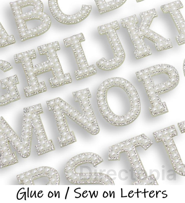 4.5cm White Pearl & Silver Rhinestone Letter Patches Sew/Glue on Alphabet Patch
