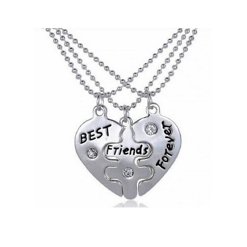 Best Friends Heart Charm Pendant Necklaces & Free Gift Bags - Many Designs - 3 Piece Silver Design 1
