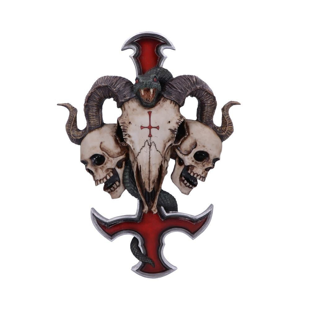 Devils Cross Wall Plaque Ram's Skull Petrine Cross - 30.5cm - Artist James Ryman