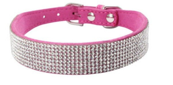 Suede Rhinestone Dog Collar Diamante Puppy Yorkie Teacup Chihuahua & Upwards - Fuchsia