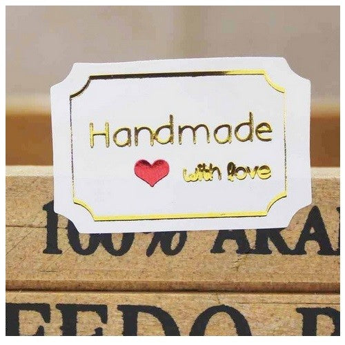 Rectangle Labels Handmade with Love Craft Stickers Red & Gold Transparent White - White