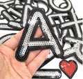 Large Silver & Black Sequins Letter Patch Iron on Alphabet Embroidery Customise