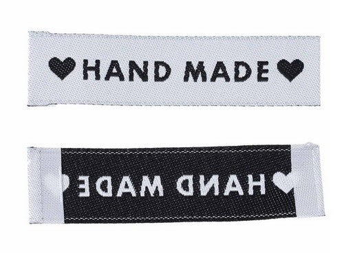 Fabric Labels 'Hand Made Heart' Sew On Garment Clothing Label Tags 60x15mm - White