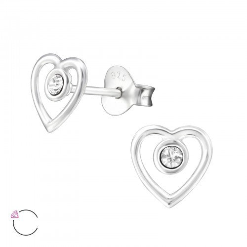 925 Sterling Silver Crystal Heart Stud Earrings & Mini Gift Box - Crystal