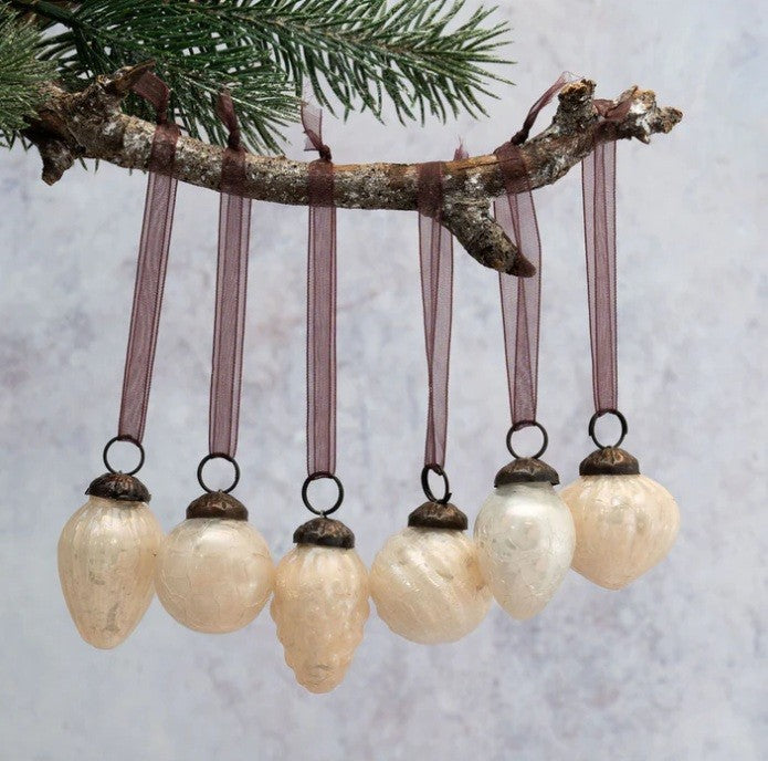 6 Pack Small Glass Handcrafted Baubles Premium Traditional Christmas Tree Craft - Set of 6 Alba Crackle Mix