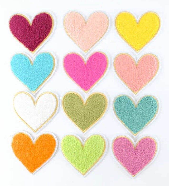 3D Large Chenille Towel Heart Patch Iron on Sew on Customise Clothing Craft 7cm