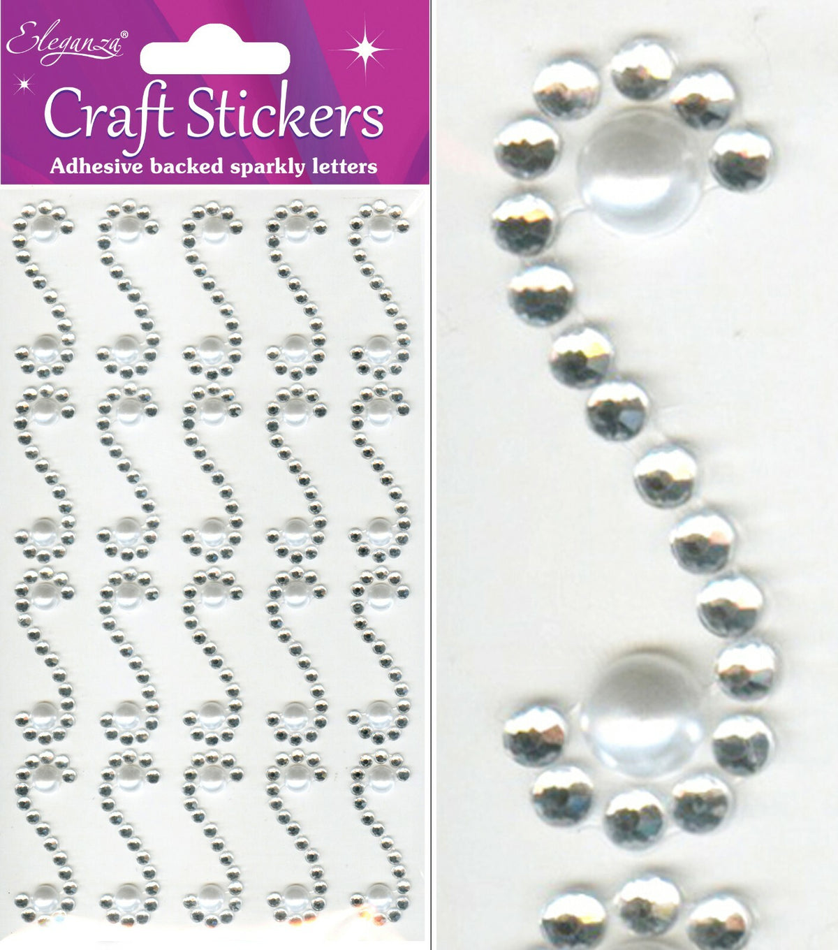 Self Adhesive Stickers Diamante Embellishments Rhinestone Wedding Card Scrapbook - Pearl Scroll 20pcs Per Sheet
