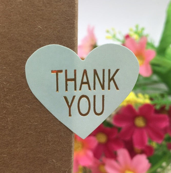 96 x Heart Paper Labels Stickers 'Thank You' Gift Craft Stickers Seals 6 Colours - Mint