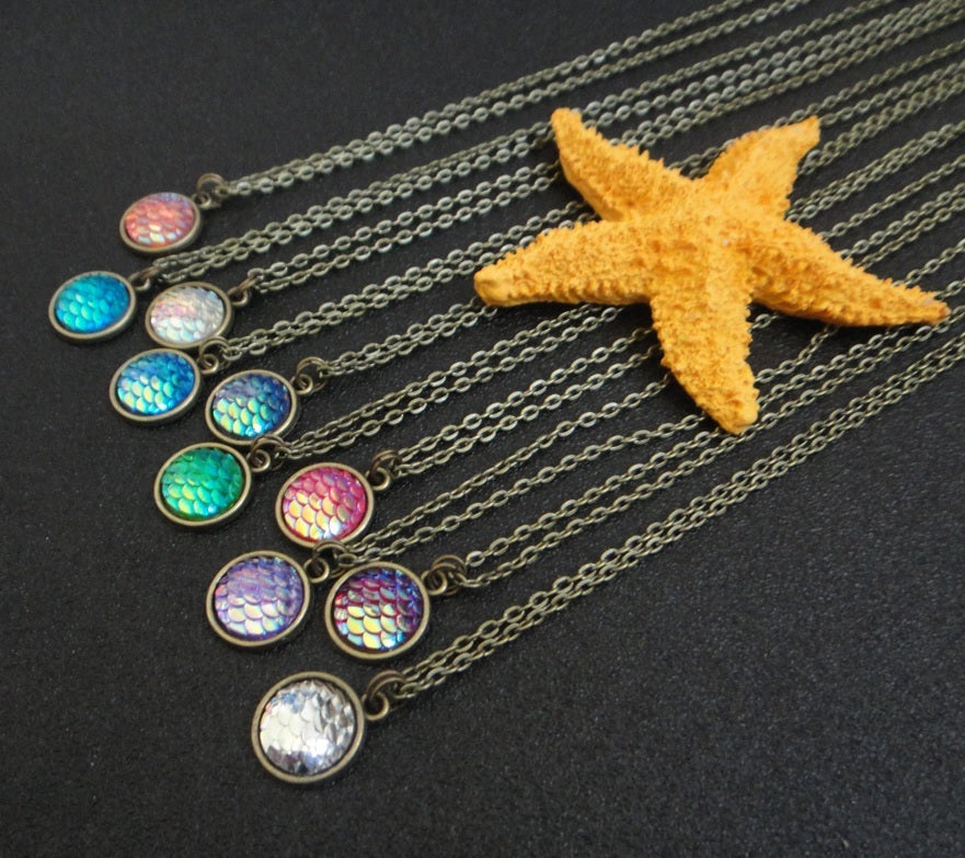 Bronze Mermaid Dragon Fish Scale Iridescent Necklace Sea Nautical with Gift Bag