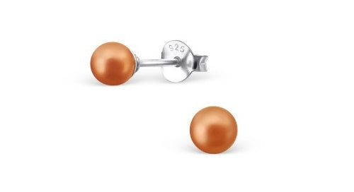 925 Sterling Silver Pearl Stud Earrings Many Colours Elegant Wedding & Gift Bag - Peach