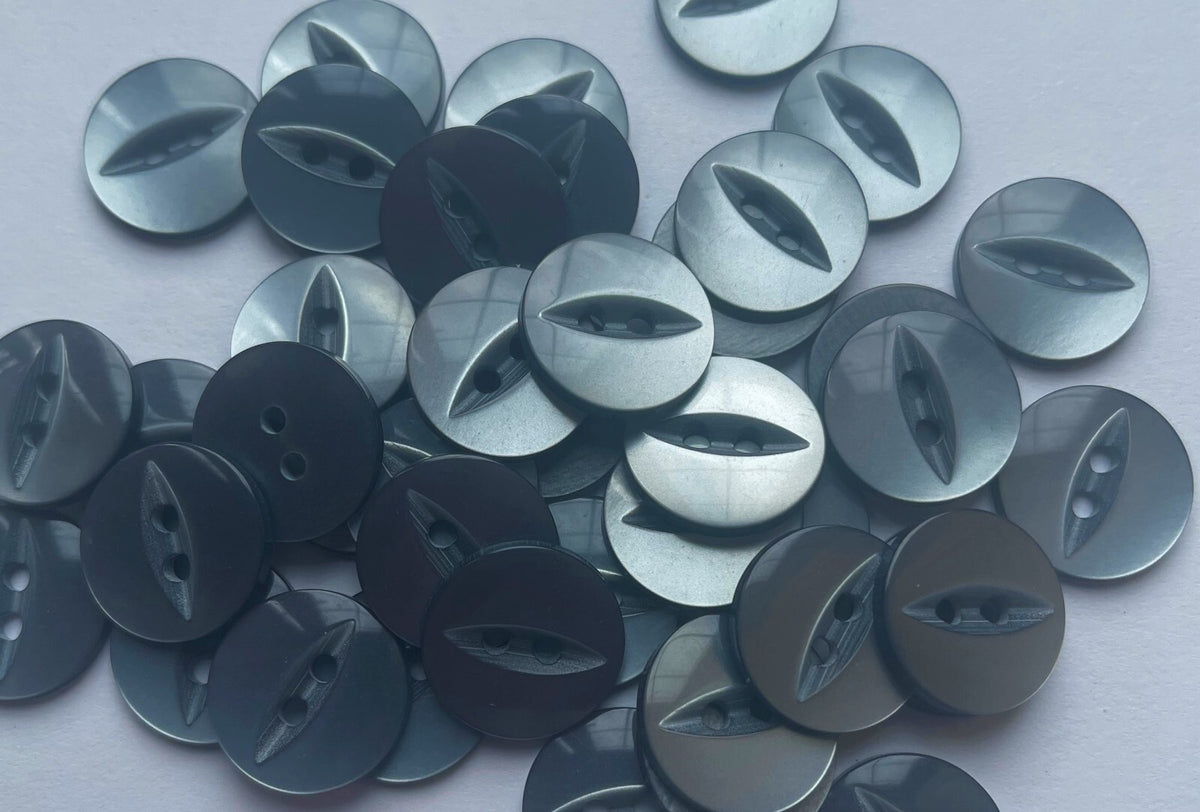 100 x Fish Eye Buttons - 27 Colours 14mm Buttons Baby Buttons - Grey